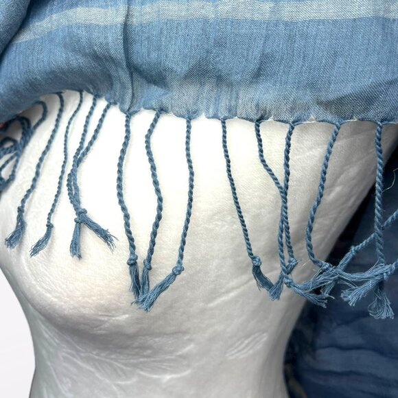 Vintage Blue Orange White Striped Fringe Scarf Rectangle Wrap Shawl - Picture 7 of 8